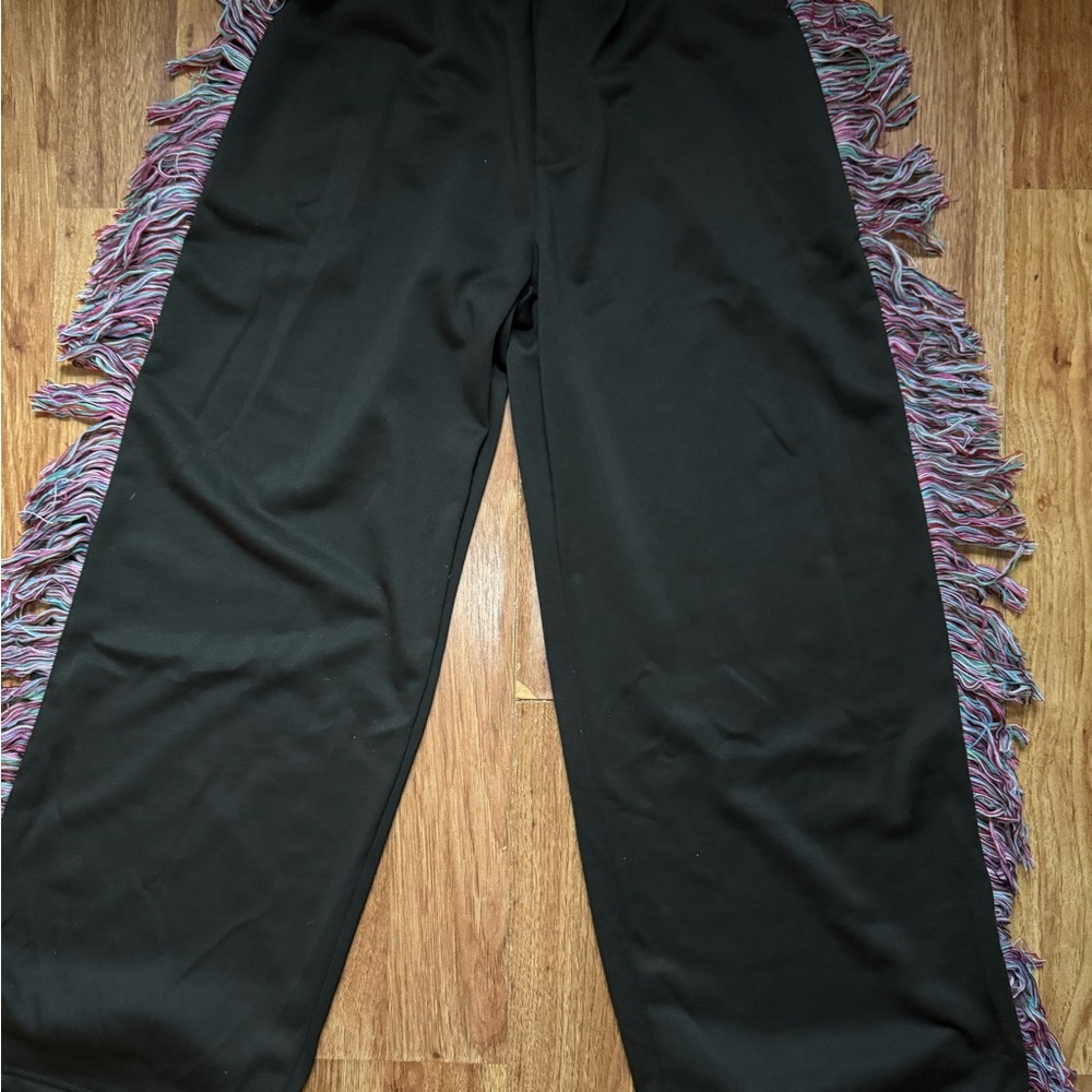 Chic Black Wide Leg Pants with Fringe Detail